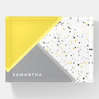 Trendy Geometric Yellow Gray Tiny Terrazzo Name