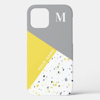 Trendy Geometric Yellow Grey Terrazzo Monogram