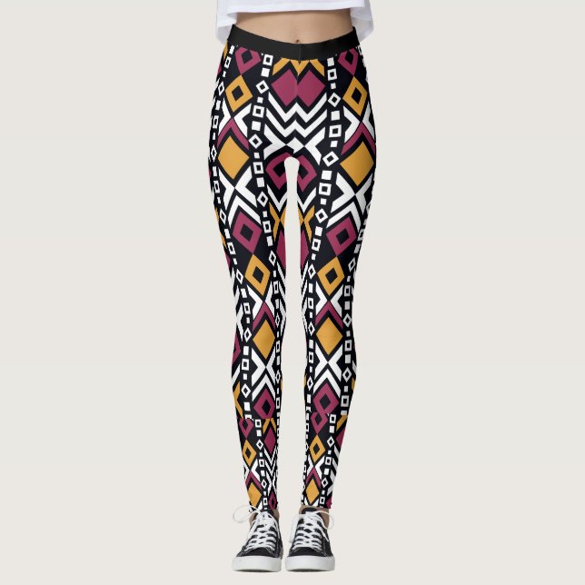 Trendy geometrical colorful blocks leggings (Front)