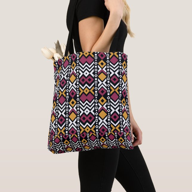 Trendy geometrical colorful blocks tote bag (Close Up)