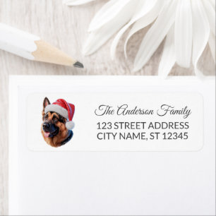 Trendy German Shepherd Dog in Santa Hat Christmas  Label