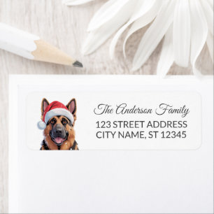 Trendy German Shepherd Dog in Santa Hat Christmas Label