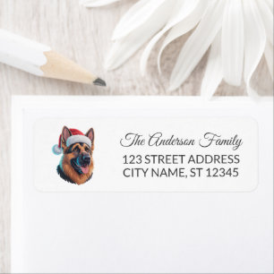 Trendy German Shepherd Dog in Santa Hat Christmas Label