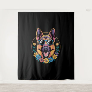 Trendy German Shepherd in Floral Style Tapestry