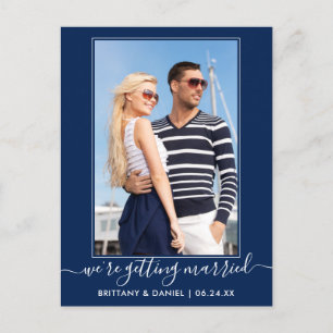 Trendy Getting Married Navy Blue Save The Date Postcard