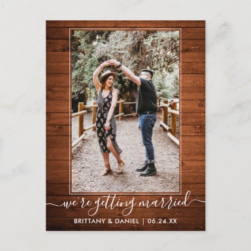 Trendy Getting Married Rustic Wood Save The Date Postcard