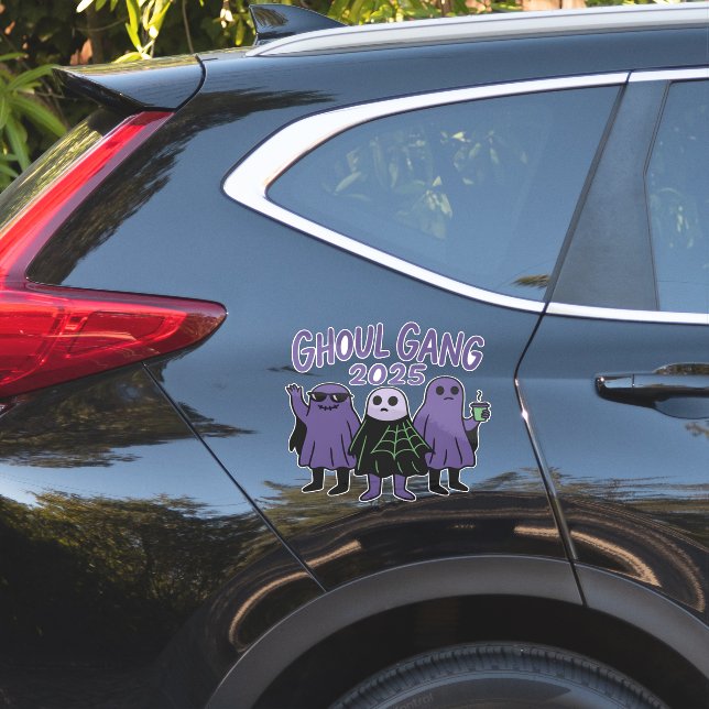 Trendy Ghoul Gang Coffee Squad Halloween 2025 Sticker (Car Side)