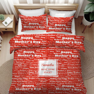 Trendy Gift for Mother Hand Drawing Text Red Duvet