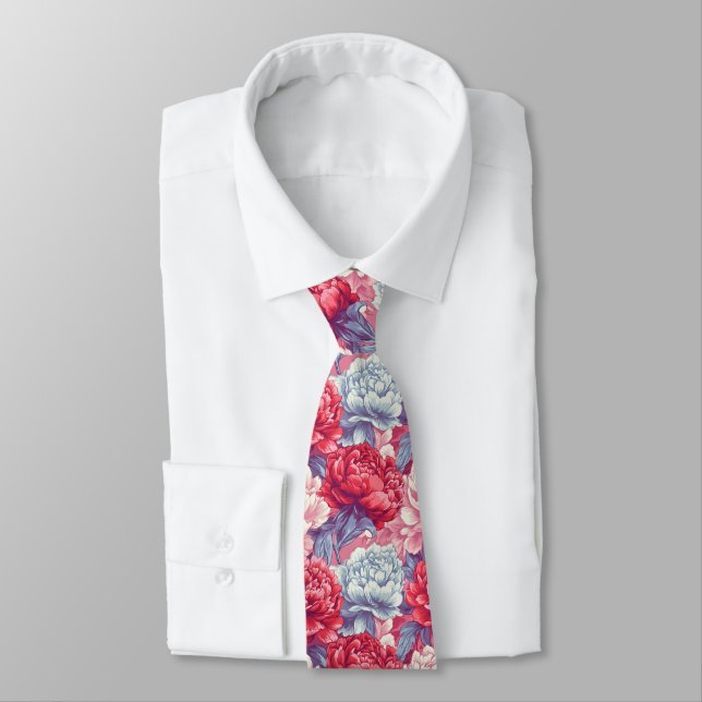 Trendy Gifts For Dad Peonies Neck Tie (Tied)