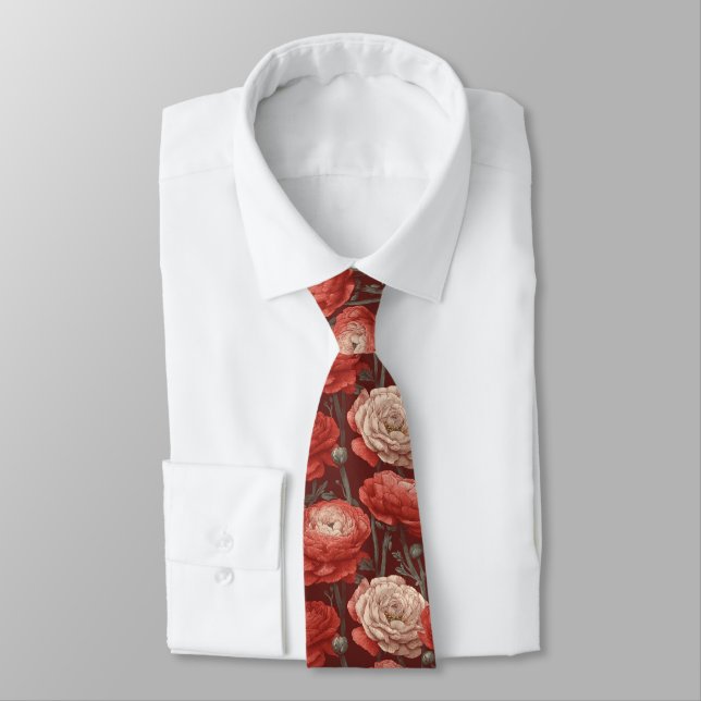 Trendy Gifts For Father Ranunculus Floral Neck Tie (Tied)
