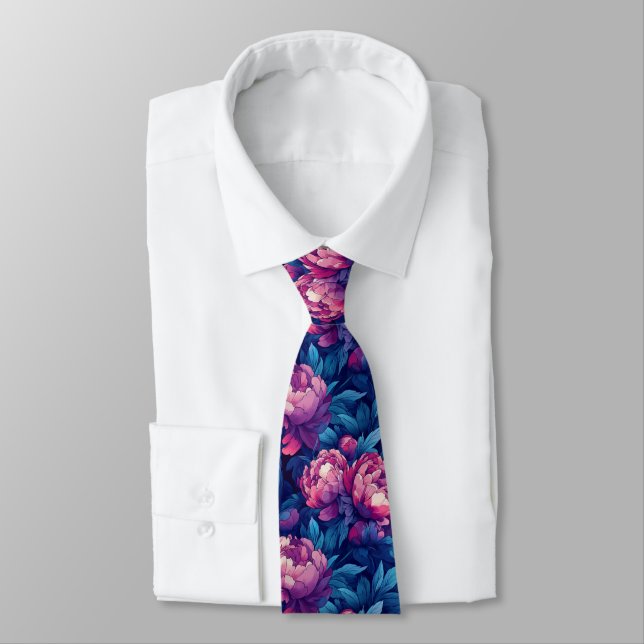 Trendy Gifts For Him Peonies Flower Neck Tie (Tied)