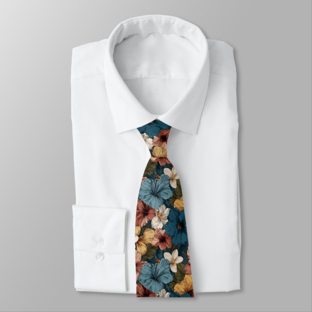 Trendy Gifts For Him Tropical Floral Neck Tie (Tied)