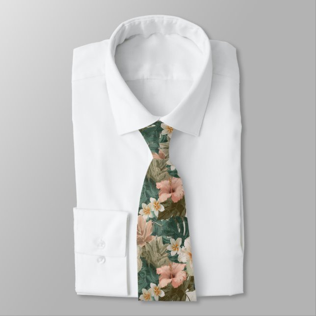 Trendy Gifts For Him Tropical Flower Neck Tie (Tied)