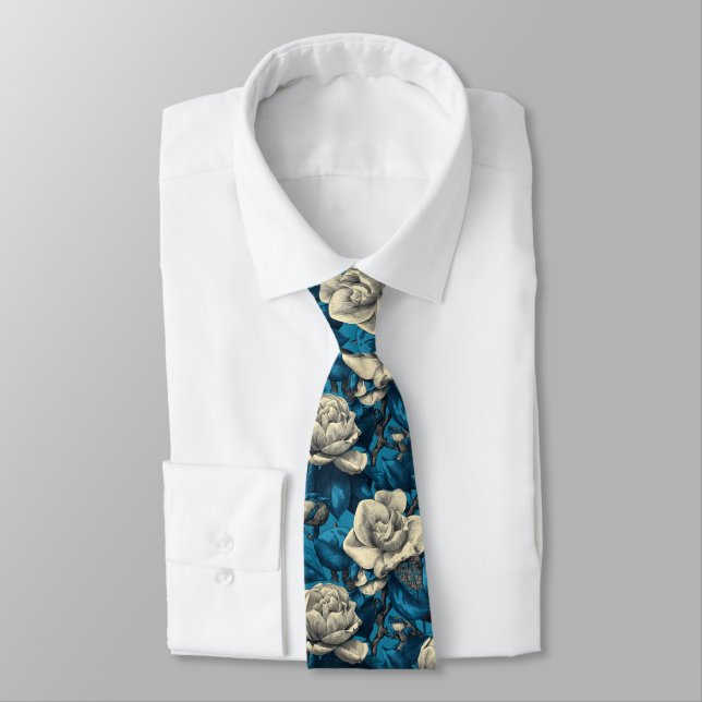 Trendy Gifts For Men Gardenias Floral Neck Tie (Tied)