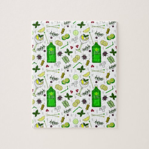 Trendy Gin Drinker Cocktail Glasses and Juniper Jigsaw Puzzle