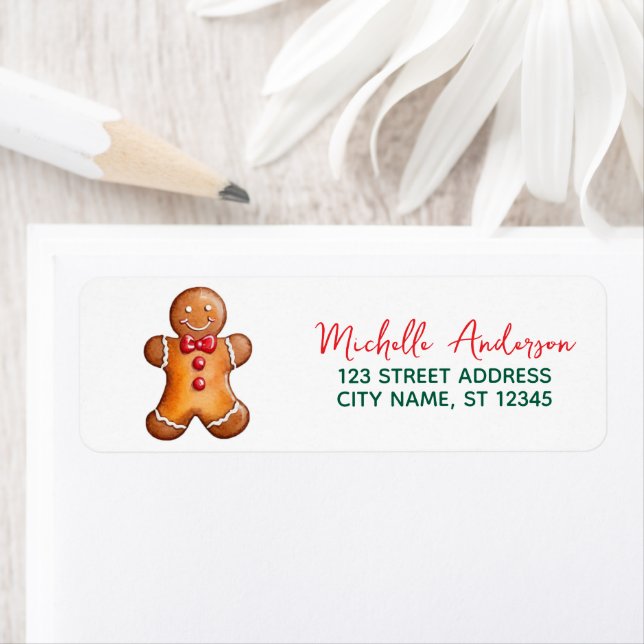 Trendy Gingerbread Christmas Return Address        Label (Insitu)