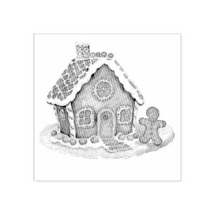 Trendy Gingerbread Man House Christmas Rubber Stamp