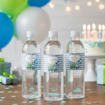 Trendy Gingham Blue Construction 3rd Birthday 
