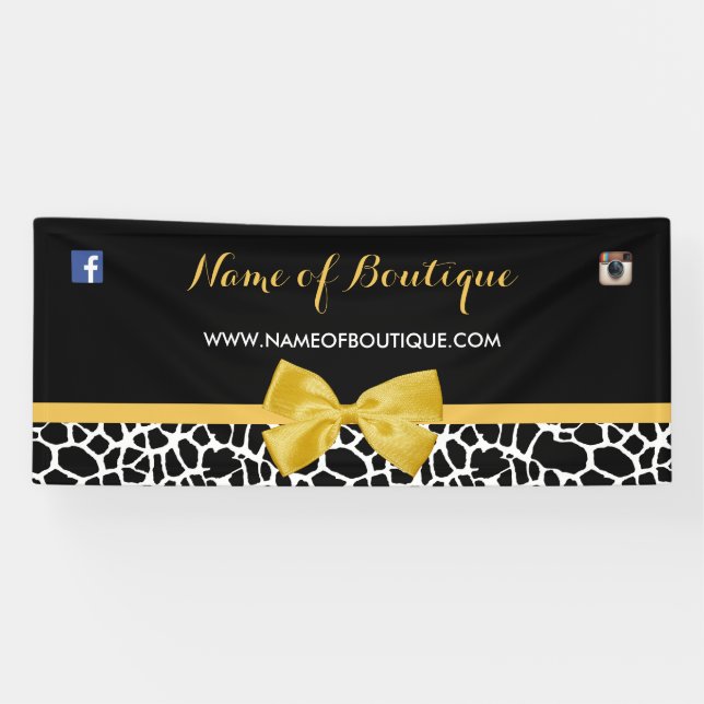 Trendy Giraffe Print Boutique Yellow Bow 6 ft Banner (Horizontal)