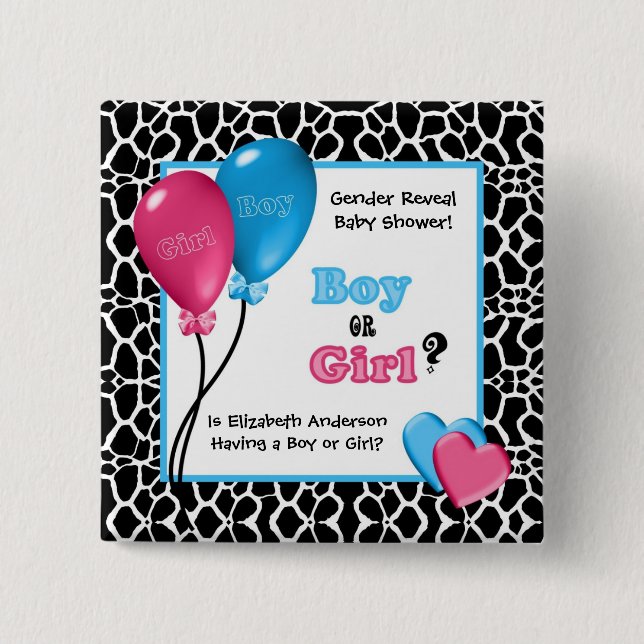 Trendy Giraffe Print Gender Reveal Baby Shower Pinback Button (Front)