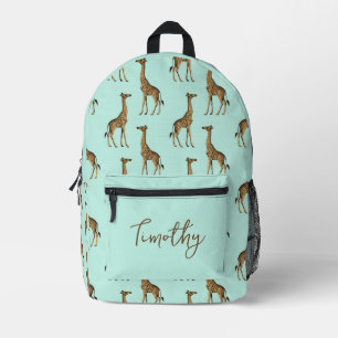 Trendy Giraffe Print Mint and Gold Printed Backpack