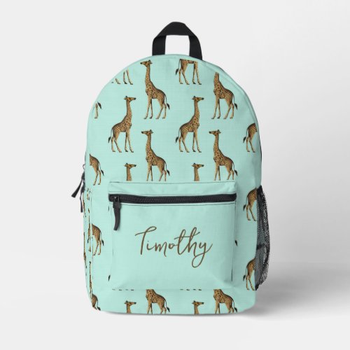 Trendy Giraffe Print Mint and Gold  Printed Backpack