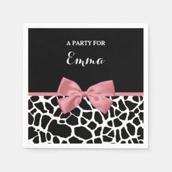 Trendy Giraffe Print Rosy Pink Bow With Name Napkins by ohsogirly at Zazzle
