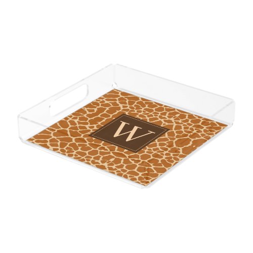 Trendy Giraffe Print With Chic Monogram Acrylic Tray