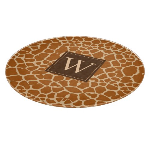 Trendy Giraffe Print With Chic Monogram Cutting Board