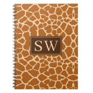 Trendy Giraffe Print With Chic Monogram  Notebook