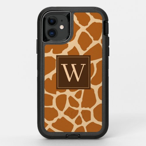 Trendy Giraffe Print With Chic Monogram OtterBox Defender iPhone 11 Case