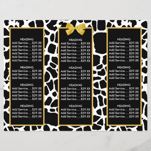 Trendy Giraffe Print Yellow Bow Boutique Brochure (Back)