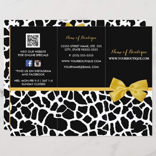 Trendy Giraffe Print Yellow Bow Boutique Brochure (Front/Back)