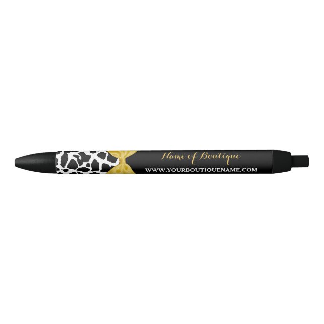 Trendy Giraffe Print Yellow Bow Boutique Promotion Pen (Front)