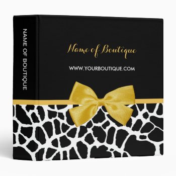 Trendy Giraffe Print Yellow Bow Fashion Boutique Binder by GirlyBusinessCards at Zazzle