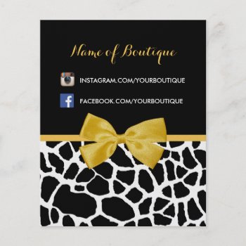 Trendy Giraffe Print Yellow Bow Fashion Boutique Flyer by GirlyBusinessCards at Zazzle