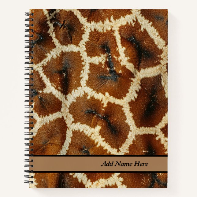 Trendy Giraffe Skin Brown Customizable Name  Notebook (Front)