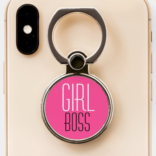 Trendy Girl Boss Typography White Black On Pink Phone Ring Stand