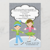 Trendy Girl & Boy Ice Skating Birthday Invitation