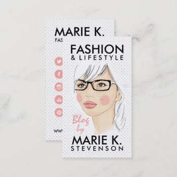Trendy Girl Fashion Illustration Chic Dots Blogger Business Card by busied at Zazzle