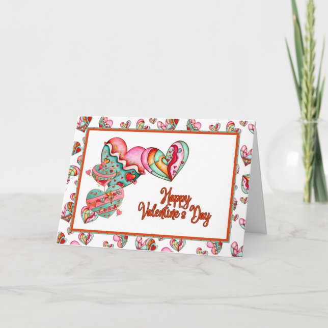 Trendy Girl Hearts Valentine Thank You Card (Front)