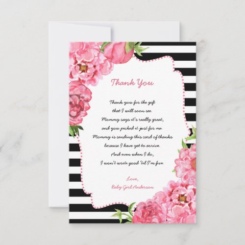 Trendy Girl Pink Floral Baby Shower Thank You note