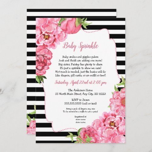 Trendy Girl Pink Floral Baby Sprinkle Invitations