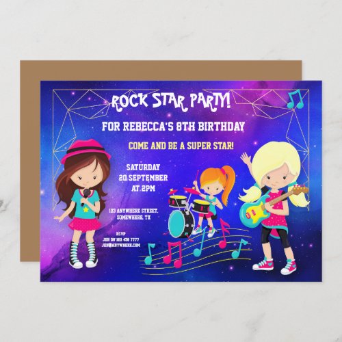 Trendy Girls Rock Pop Star Birthday Party Invitation