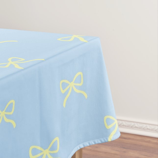 Trendy Girly Blue & Yellow Bow Pattern Spring Tablecloth (In Situ)