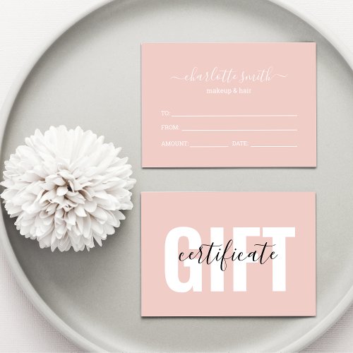 Trendy Girly Blush Pink Business Gift Certificate