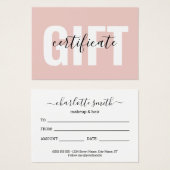 Trendy Girly Blush Pink Business Gift Certificate (Front & Back)