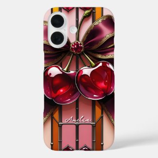 Trendy & Girly Bow Stained Glass Cherry