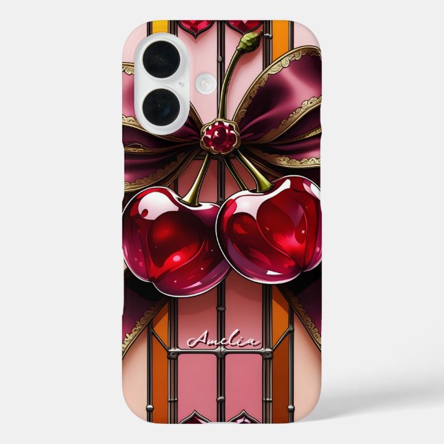 Trendy & Girly Bow Stained Glass Cherry Case-Mate iPhone Case (Back)