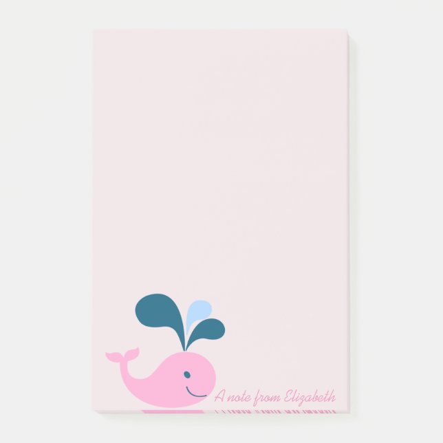 Trendy Girly Cartoon Whale - Personalized Post-it Notes (Front)